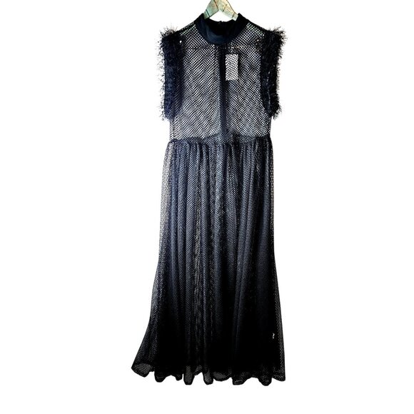 Posh Shoppe Dresses & Skirts - Posh Shoppe Sheer Feather Sleeve High Neck Full Mesh Black Dress,  1X, NWT